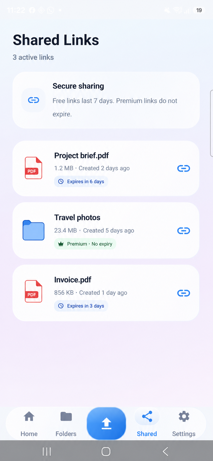 Manage shared links in DrStorage
